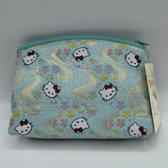 Sanrio Hello Kitty Sakura Flower Blue Cosmetic Pouch - Picture 1 of 6